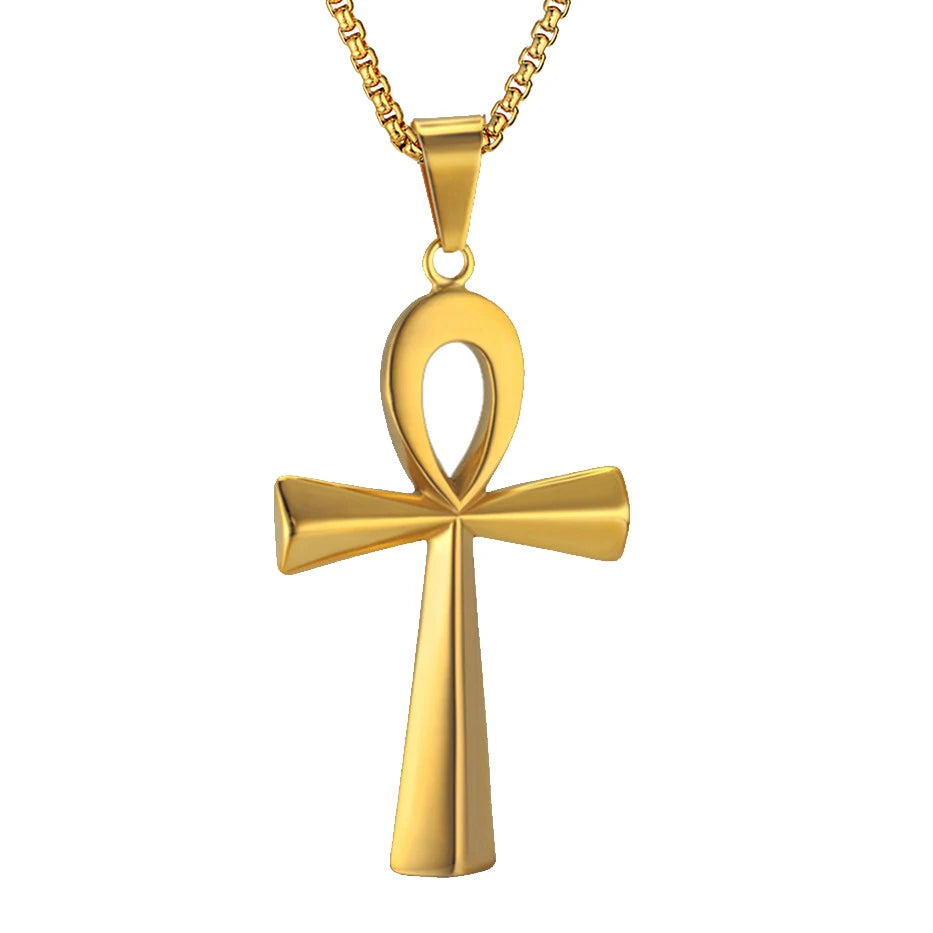 Egypt Iced Out Bling Ankh Cross Pendant Necklace For Women And Men Key of Life Stainless Steel Egyptian Jewelry