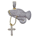 Iced Out Praying Hands Cross Pendant — Gold