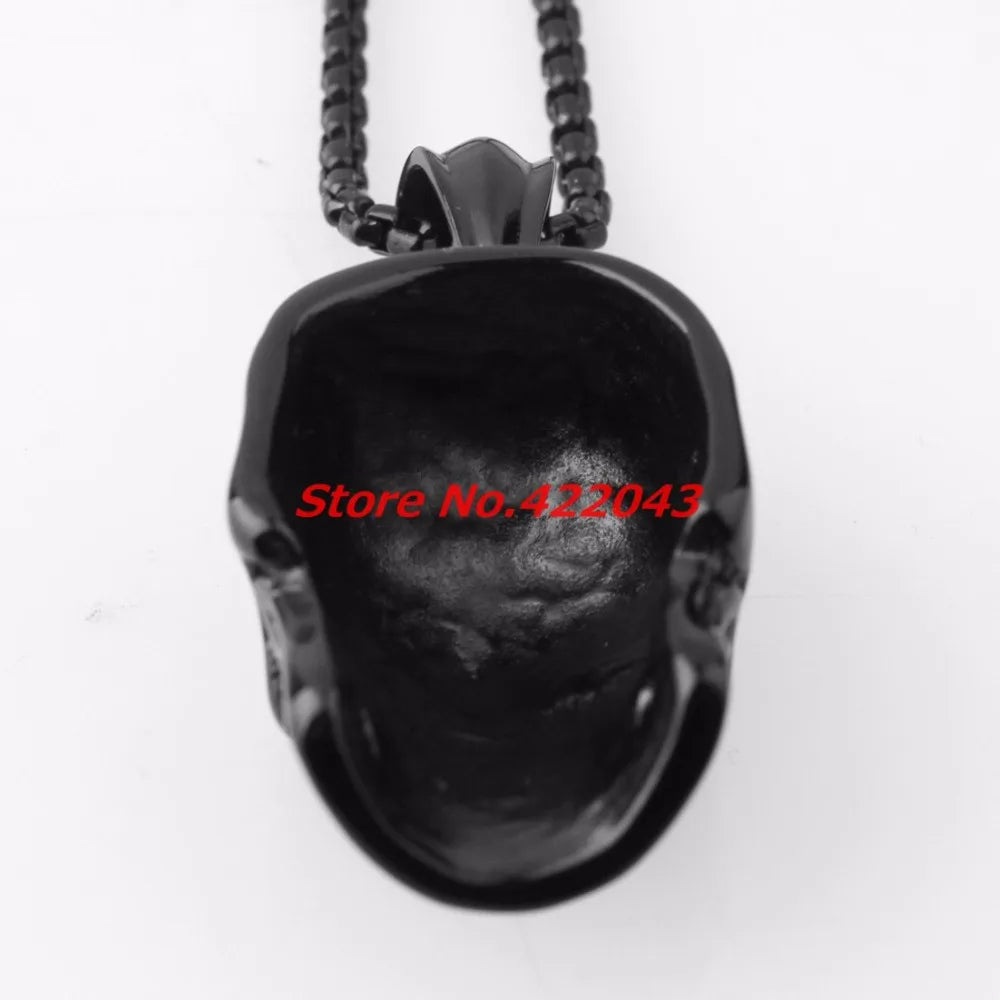 Gothic Black Skull Pendant Box Chain — SS