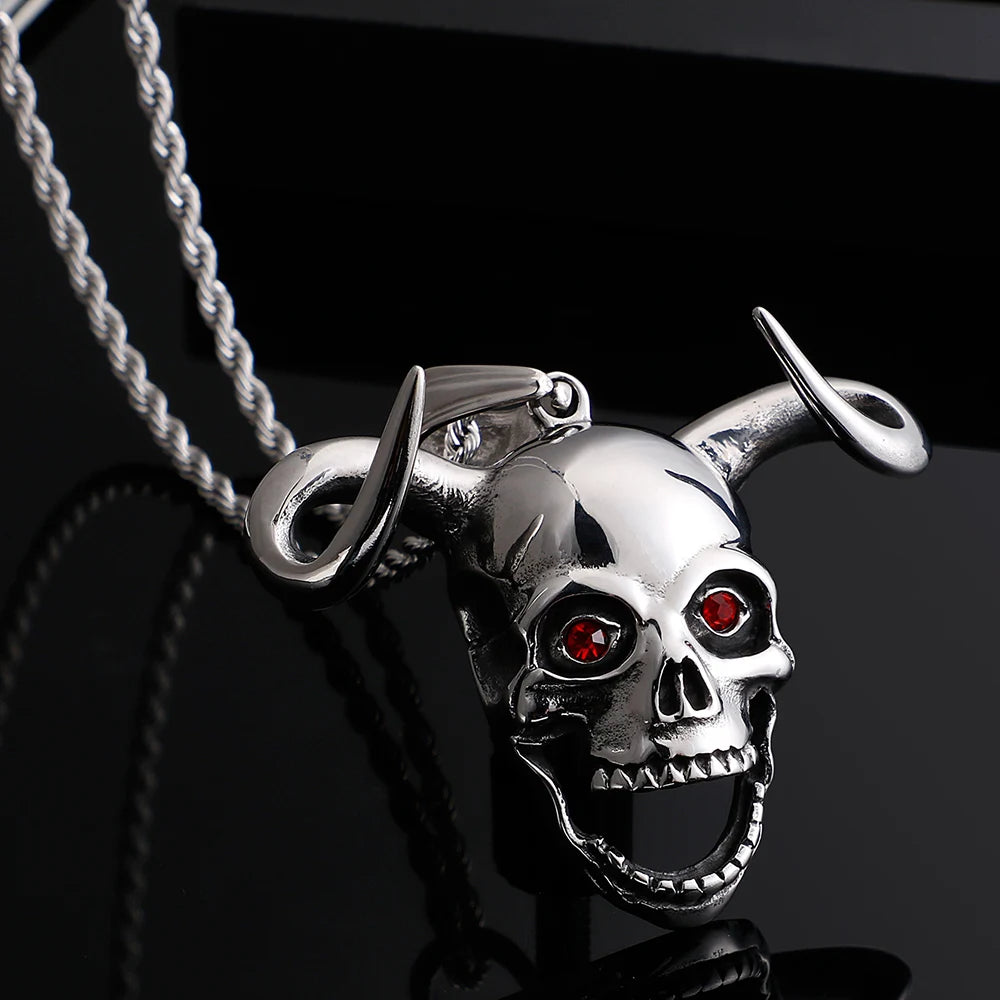 Punk Stainless Steel Animal Necklace For Men Cool Cow Horn & Skull Head Necklaces & Pendants Jewelry Making Boys'