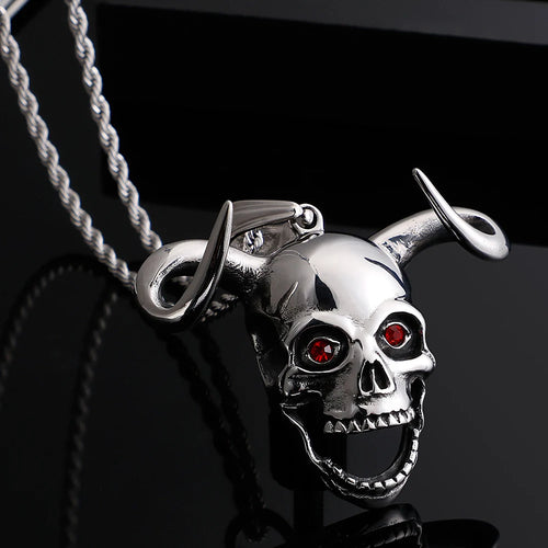 Punk Stainless Steel Animal Necklace For Men Cool Cow Horn & Skull Head Necklaces & Pendants Jewelry Making Boys'