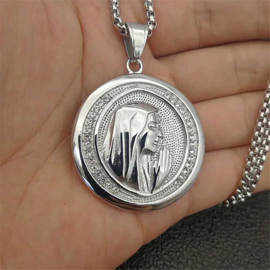 New Catholic Religious Jewelry Virgin Mary Pendants Gold Color Stainless Steel Madonna Collier For Women 2020 Necklace