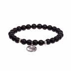 Buddha Head Beaded Bracelet — Black Stone Beads, Bronze-Tone