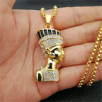 Hip Hop Jewelry Egyptian Nefertiti Queen Portrait Pendant Rhinestone 316L Stainless Steel Necklace Iced Out Chain Mens Gift