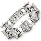 Wolf Head Bicycle Chain Link Bracelet for Men — Stainless Steel