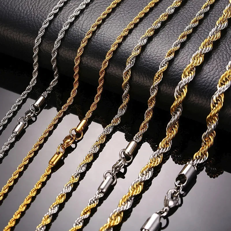 Twisted Wave Rope Chain Necklace — Gold