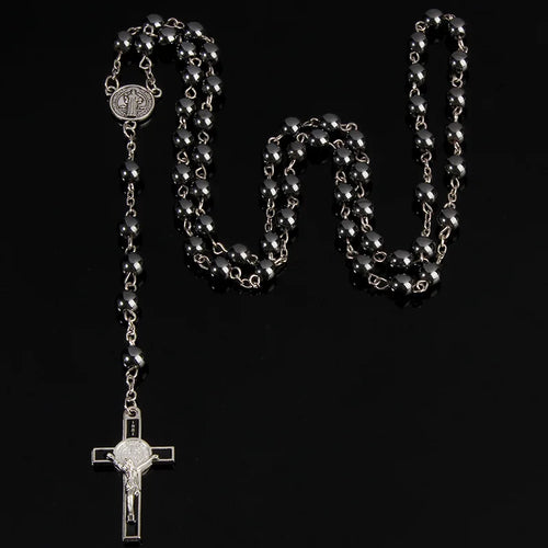 Catholic Rosary Jesus Christ Cross Pendant Necklace — Zinc Alloy