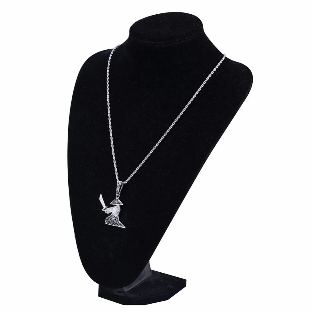 Micro Paved CZ Rhinestone Bling Ice Out Hats Samurai Oriental Warrior Pendants Necklaces for Men Hip Hop Rapper Jewelry