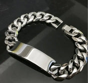Heavy Curb Chain ID Bracelet 15mm Wide Smooth — Stainless Steel