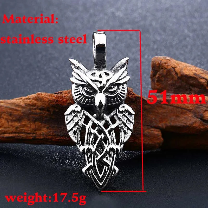 Beier 316L Stainless Steel Nordic Vikings Runes Amulet Pendant Necklace Owl Runes Pendant Necklace Nordic Talisman