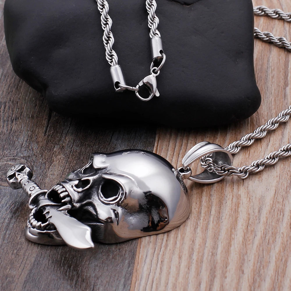 Rocker Skull Head Pendant Necklace For Men Jewelry Accessory Stainless Steel Best Friends Ghost Necklaces & Pendants
