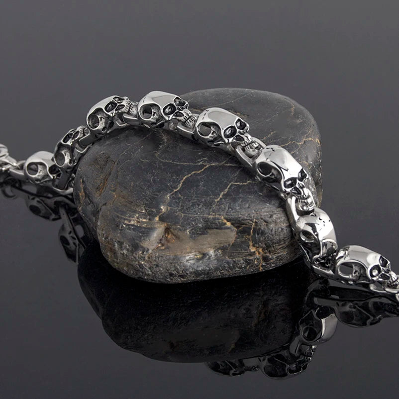 Solid Stainless Steel Men's Bracelets Punk & Hippe's 9MM Skulls Ghost Chain Bracelet Man Masculine Halloween Jewelry