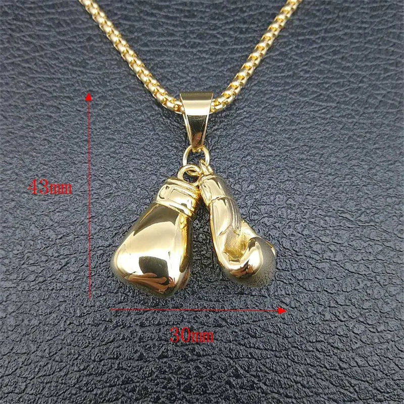 Hip Hop Pair Boxing Glove Pendants Necklaces For Men Gold Color Stainless Steel Necklace Male Hiphop Jewelry