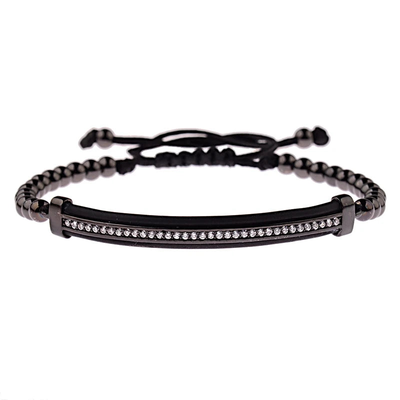 2020 Classic Luxury CZ Black Zircon Long Tubes&4MM Copper Beads Macrame Men Bracelets&Bangles For Women Jewelry Bileklik