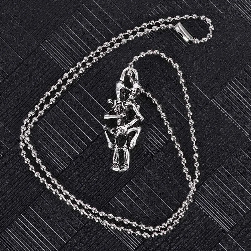 Double Skull Cross Pendant Necklace Black — Stainless Steel