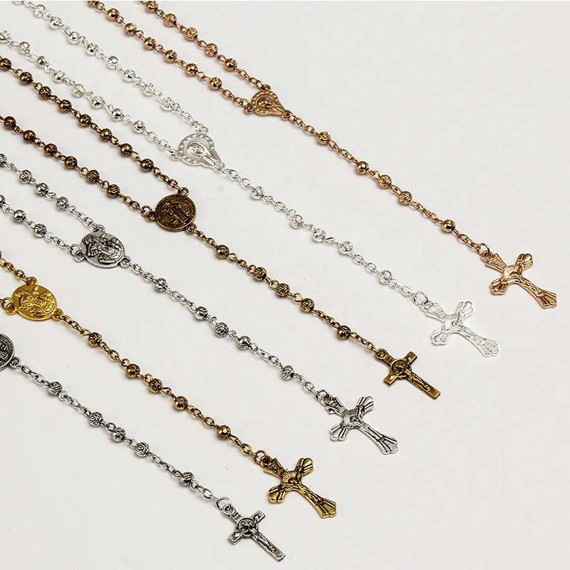 4mm Stainless Steel Necklace, Little Rosary Lady Jewelry Rosary Necklace Lady Jewelry Necklace Jesus Cross Necklace