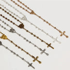4mm Stainless Steel Necklace, Little Rosary Lady Jewelry Rosary Necklace Lady Jewelry Necklace Jesus Cross Necklace