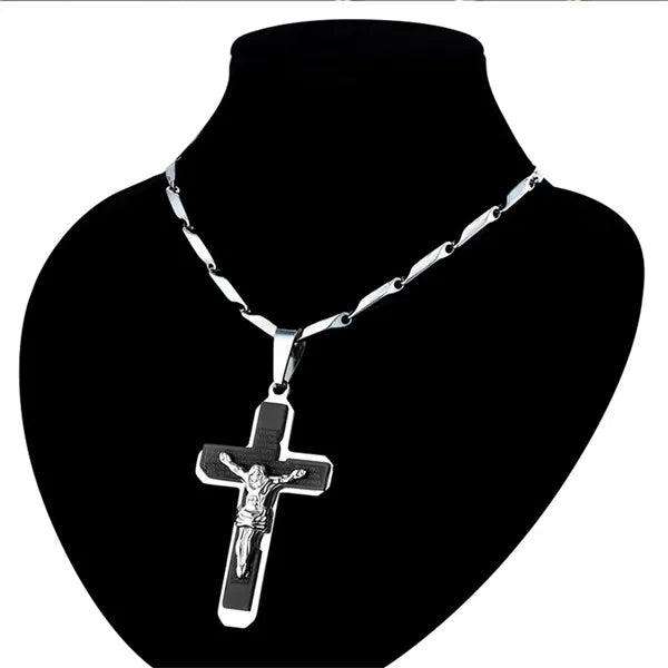 Mens Cross Pendant Necklace Large Black Bible Jesus Piece Christ Crucifix Male Christ Crucifix Stainless Steel Pendant for Men