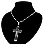Mens Cross Pendant Necklace Large Black Bible Jesus Piece Christ Crucifix Male Christ Crucifix Stainless Steel Pendant for Men