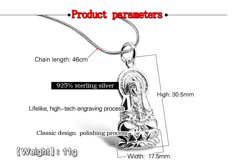 Chinese style Silver necklace Male/Female Suitable Jewelry God Buddha Pendant Classic Design Collarbone Neck Chain
