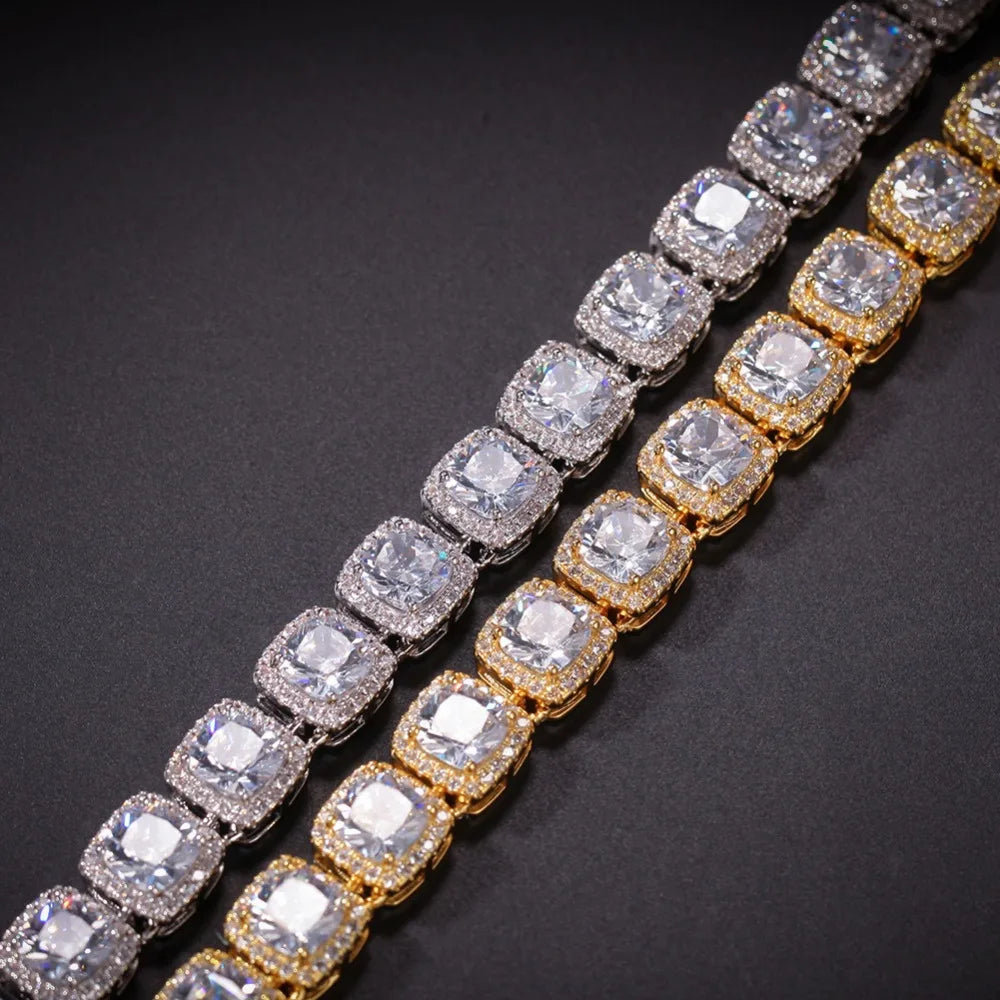 Iced Out Geometric Square CZ Tennis Chain Bracelet 10mm