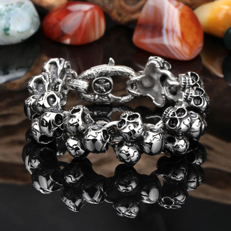 Solid Stainless Steel Death Head Bracelet Men Skull Gothic Bikers Jewelry Punk Rock Men's Bracelets & Bangles Mannen
