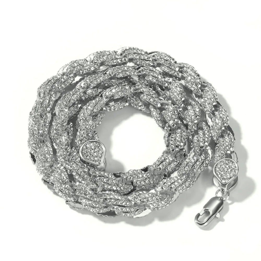 UWIN 9mm Zinc Alloy Rope Chain Necklace Iced Out Rhinestones Hip hop Necklaces Jewelry Men Women Drop Shipping