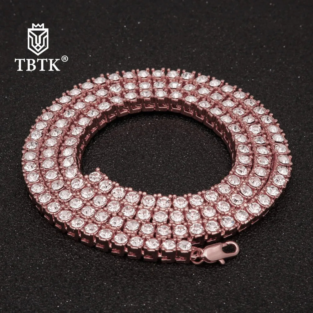TBTK One Row Tennis Link Chain Choker Necklace Paved Bling Crystal Zircon Punk Style Man Luxury Hiphop Jewelry