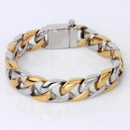16MM Wide Gold Color Stainless Steel Curb Chain Man Bracelet Male Skull Head Bikers Jewelry Friendship Men's Bracelets