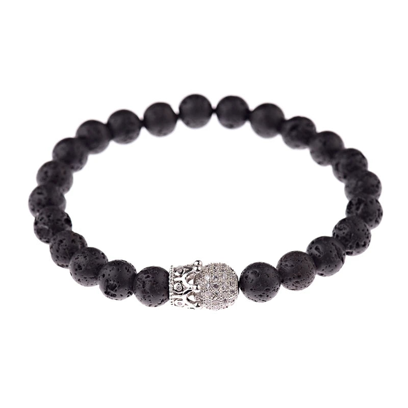Black CZ Pave Ball Beaded Bracelet for Men — Adjustable Weave