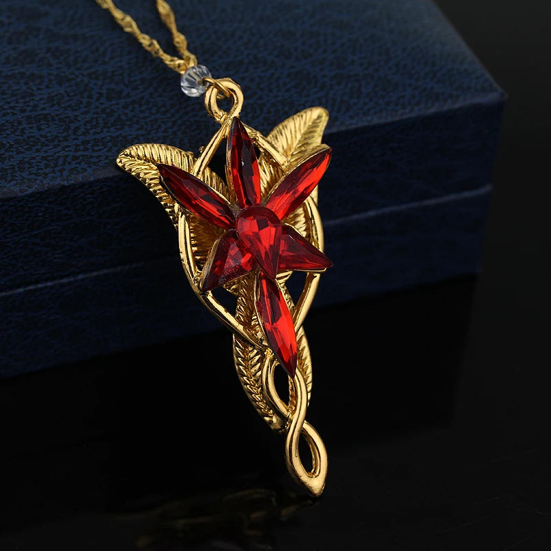 Gold Silver Color The Arwen Evenstar Pendant Necklace Red White Crystal stones Necklace Charm Jewelery Gifts For Women Cosplay