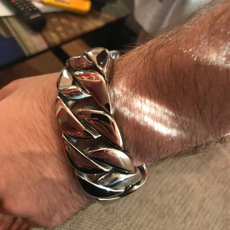 Heavy Metal Powerful 31MM Wide Thick Curb Chain Man Bracelet Men Massive Stainless Steel Men's On Hand Jewelry