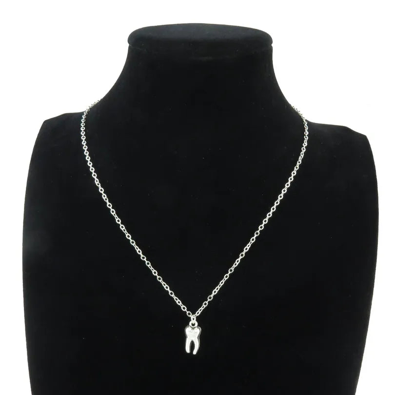 Dentist Molar Tooth Pendant Long Chain Necklace — Zinc Alloy