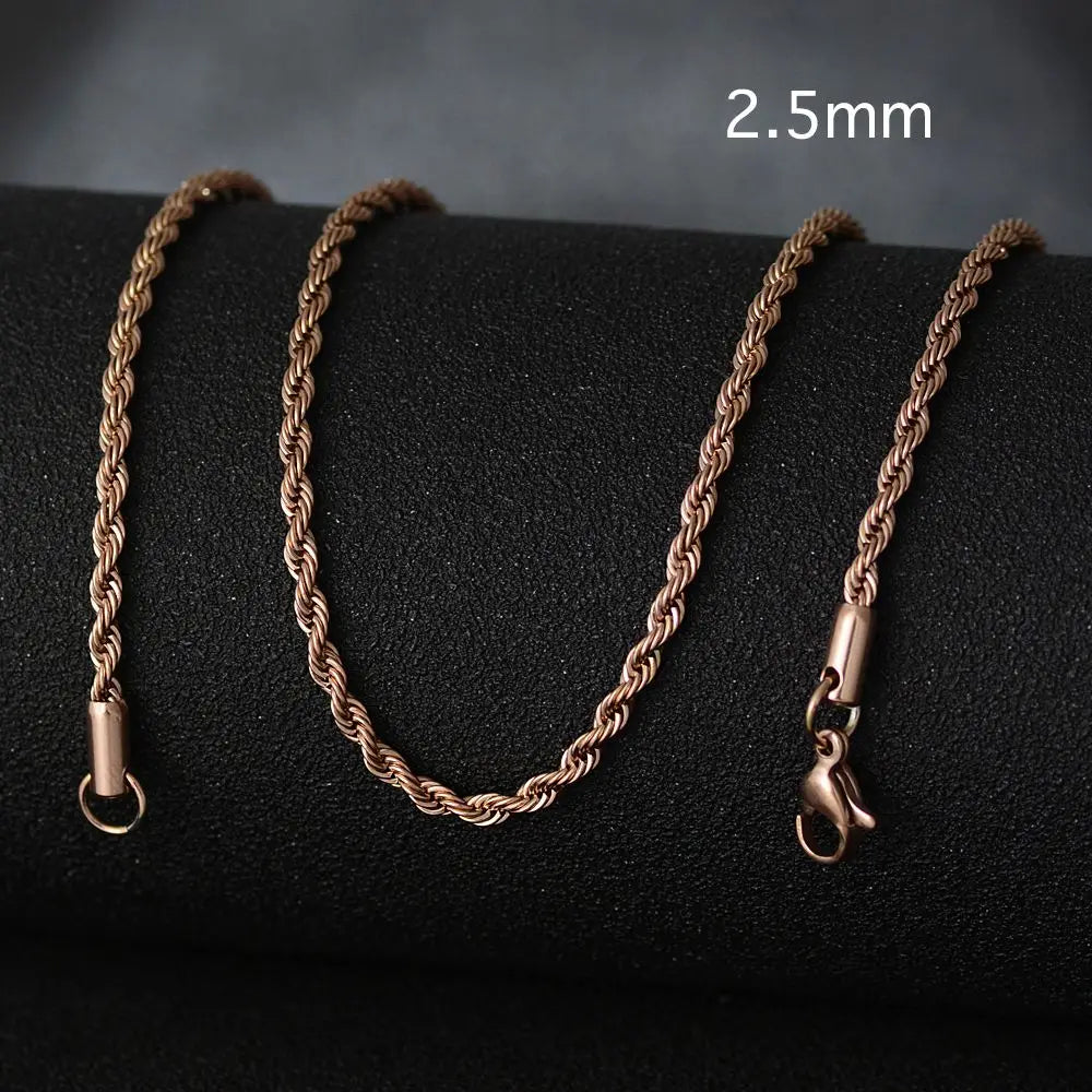 50cm New Fashion Stainless Steel Chain 1.2-3mm Silver Color Rose Gold Necklace Jewelry Vacuum Plating Accessories Chokers Collar