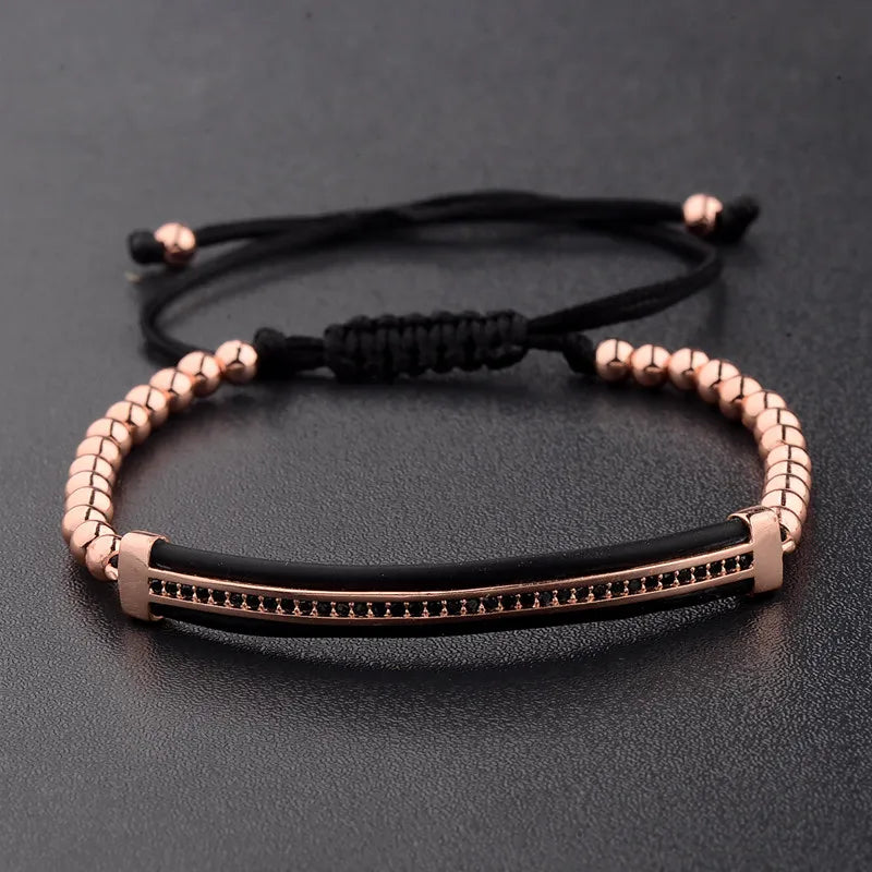 2020 Classic Luxury CZ Black Zircon Long Tubes&4MM Copper Beads Macrame Men Bracelets&Bangles For Women Jewelry Bileklik