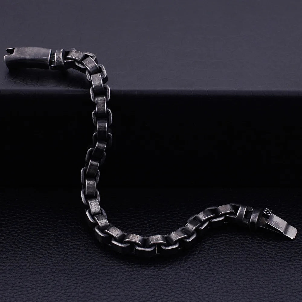 Solid Black Stainless Steel Men Bracelet Vintage Jewelry 9MM Wide Chain Link Friendship Men's Bracelets & Bangles For