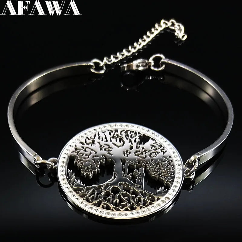 Tree Of Life Silver Bracelet Crystal Bangles Pulsera
