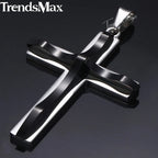 Dropshipping Cross Pendant Necklaces For Men Black Gold Color Silver Color Stainless Steel Charm Chain Male Hip Hop Jewelry KP52