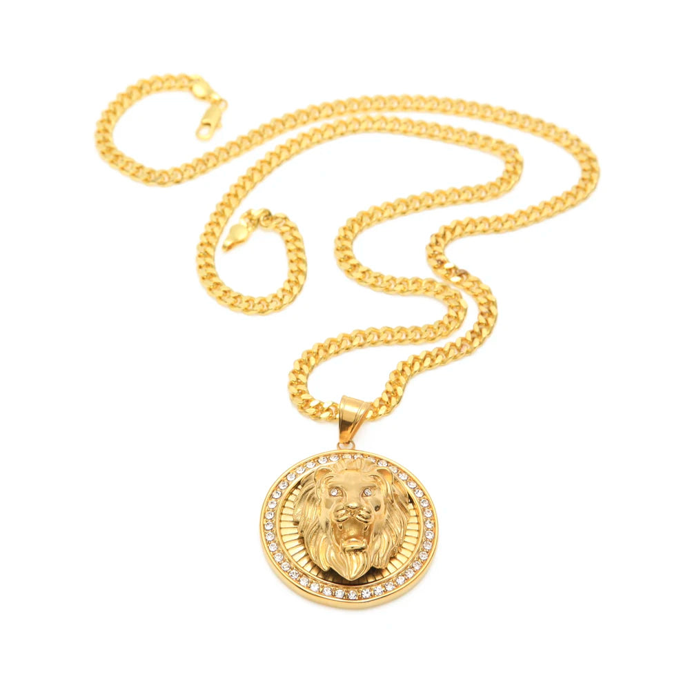 Iced Out Lion Head Pendant — Gold