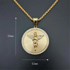 Hip Hop Iced Out Angel Wings Pendant Necklace For Women Men Gold Color Stainless Steel Round Necklace Bling Jewelry