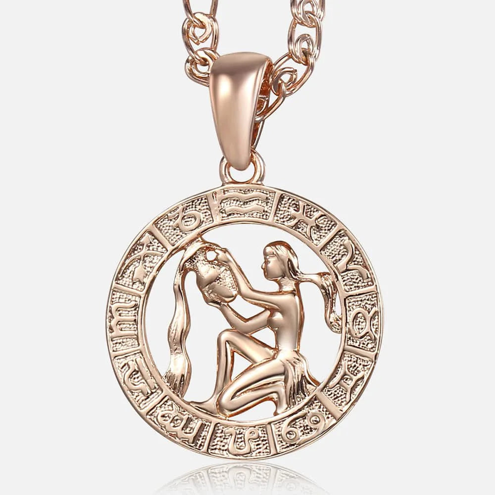 12 Zodiac Sign Constellations Pendant Necklace For Women Men 585 Rose Gold Color Necklace Birthday Gifts Drop Shipping