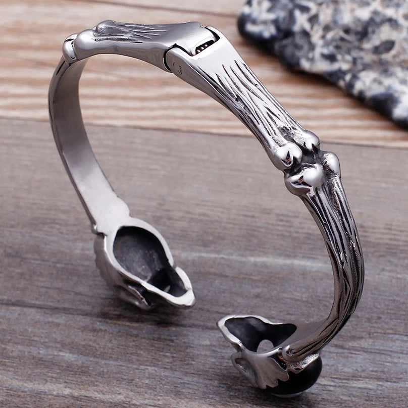 Gothic Skull Head Cuff Bangle Bracelet For Man Punk Rock On Hand Accessories Halloween Boys Bracelets Engraved Biker