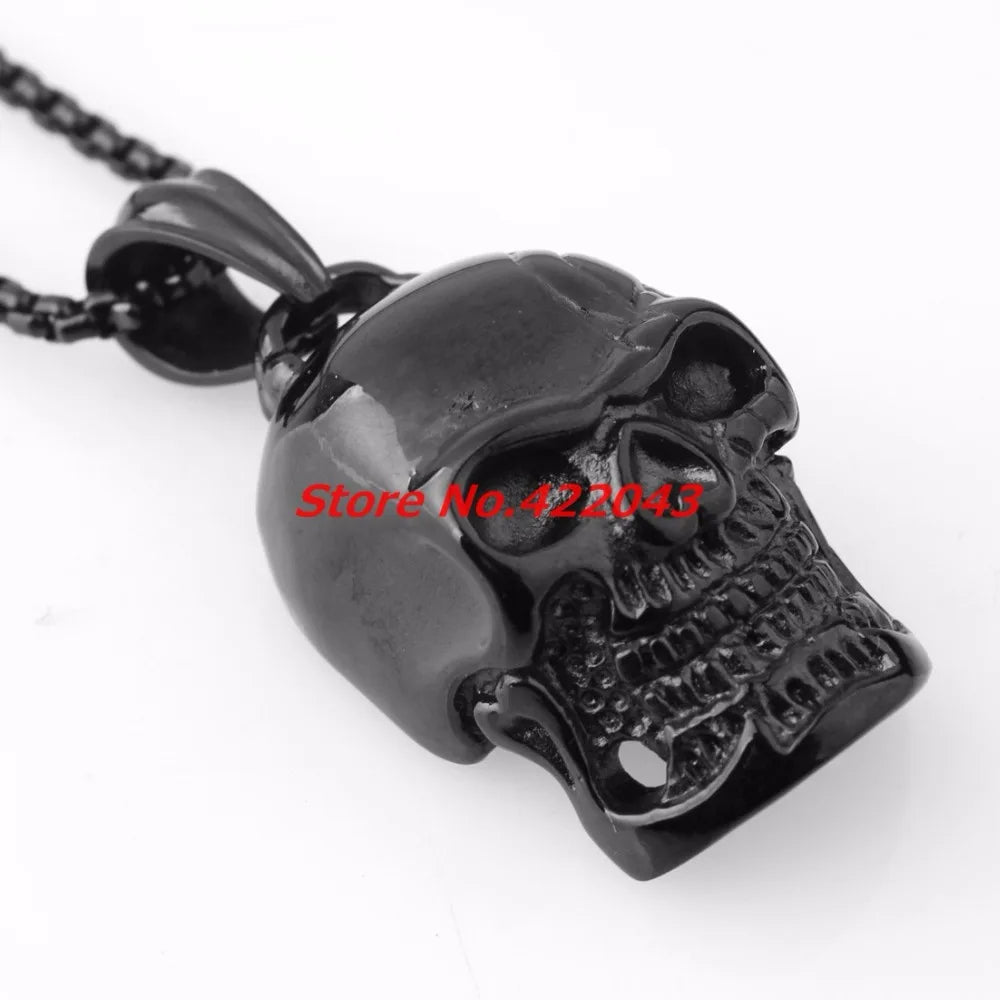 Gothic Black Skull Pendant Box Chain — SS