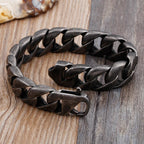 Vintage Black Stainless Steel Bracelet for Man Men's 15MM Wide Curb Link Chain Bracelets Bangles Armband Jewelry