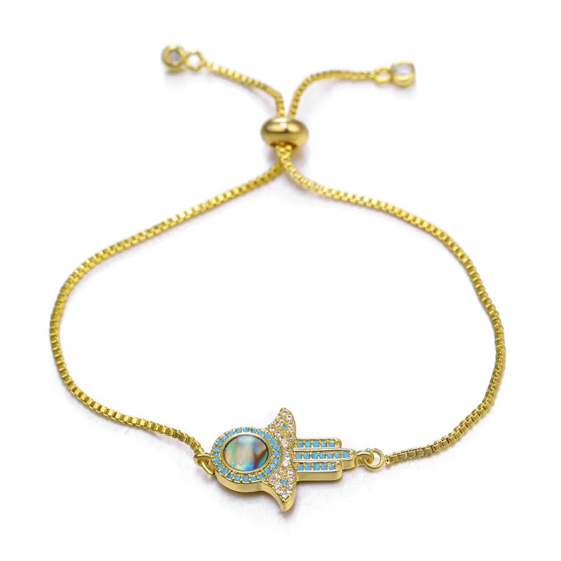 Iced Out Hamsa Copper Bracelet — Adjustable