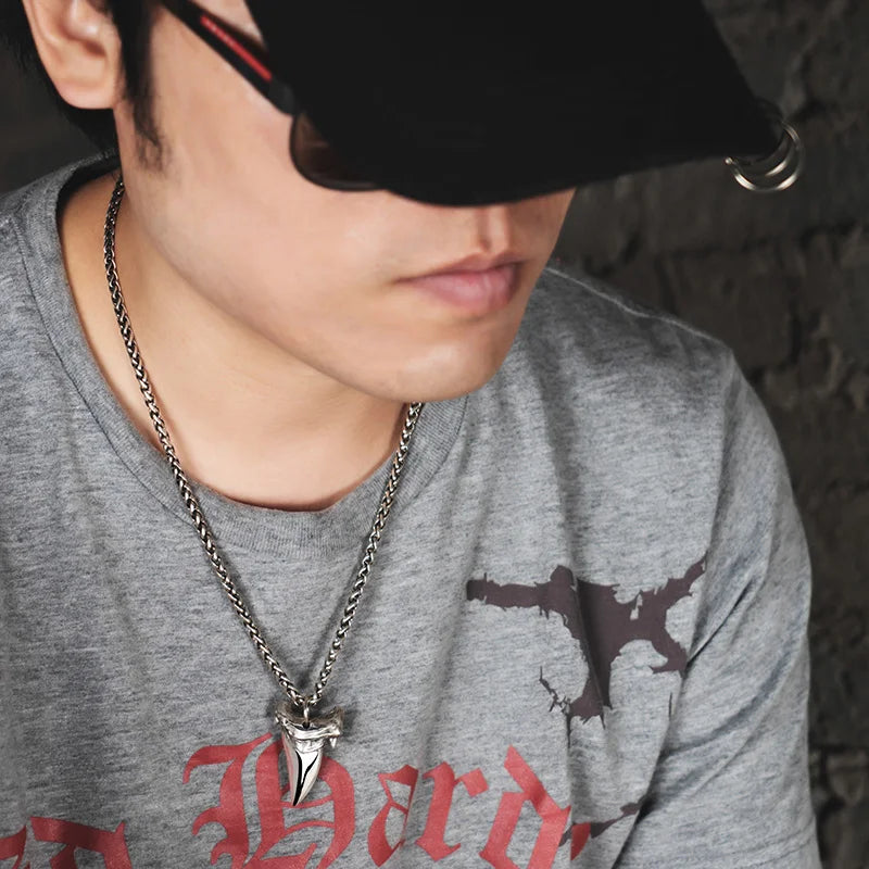 Shark tooth S925 Silver necklace for men silver pendant Jewelry hippop street culture mygrillz