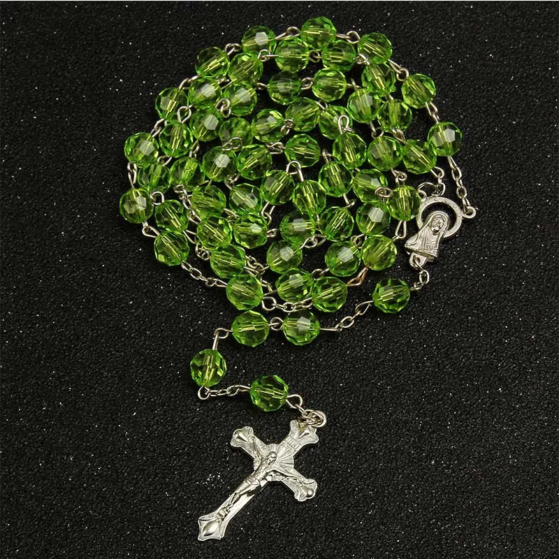 8mm fashion rosary ladies necklace high quality diy Jesus Christian cross necklace and pendant long chain jewelry