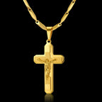 Religious Bible Jesus Cross Pendant Male Gold Color Stainless Steel Chain Crucifix Necklace For Men Christian Jewelry