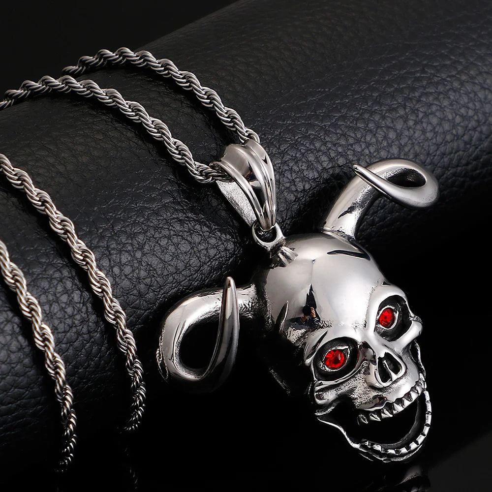 Punk Stainless Steel Animal Necklace For Men Cool Cow Horn & Skull Head Necklaces & Pendants Jewelry Making Boys'