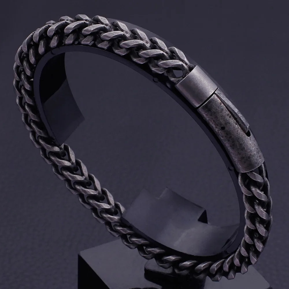 6MM Thick Link Chain Bracelet Men Cool Black Stainless Steel Friendship Men's Bracelets For Man Vintage On Hand Wrist